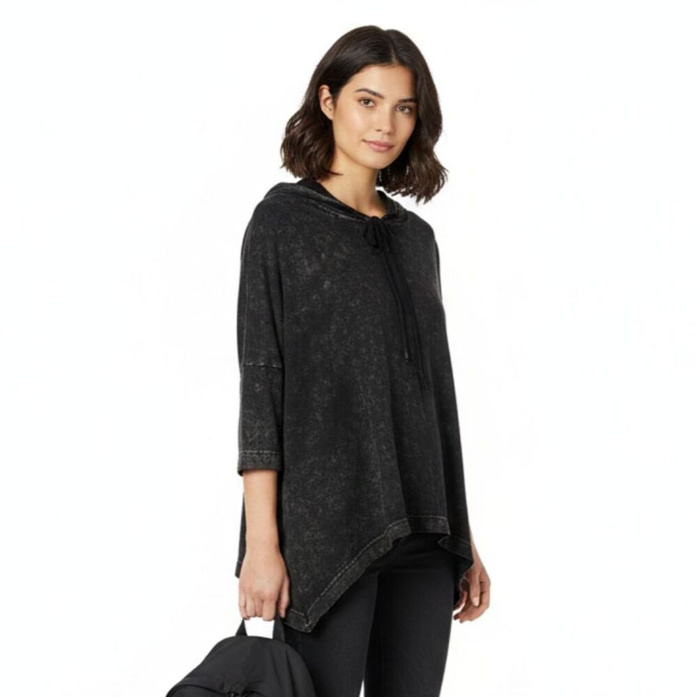 POL Black & Gray Distressed Half Length Sleeve Hoody Top M